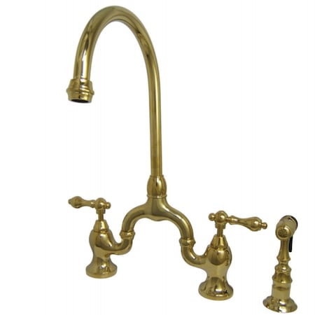 Kingston Brass KS7792ALBS English Country Kitchen Bridge Faucet W/ Sprayer, Brass KS7792ALBS